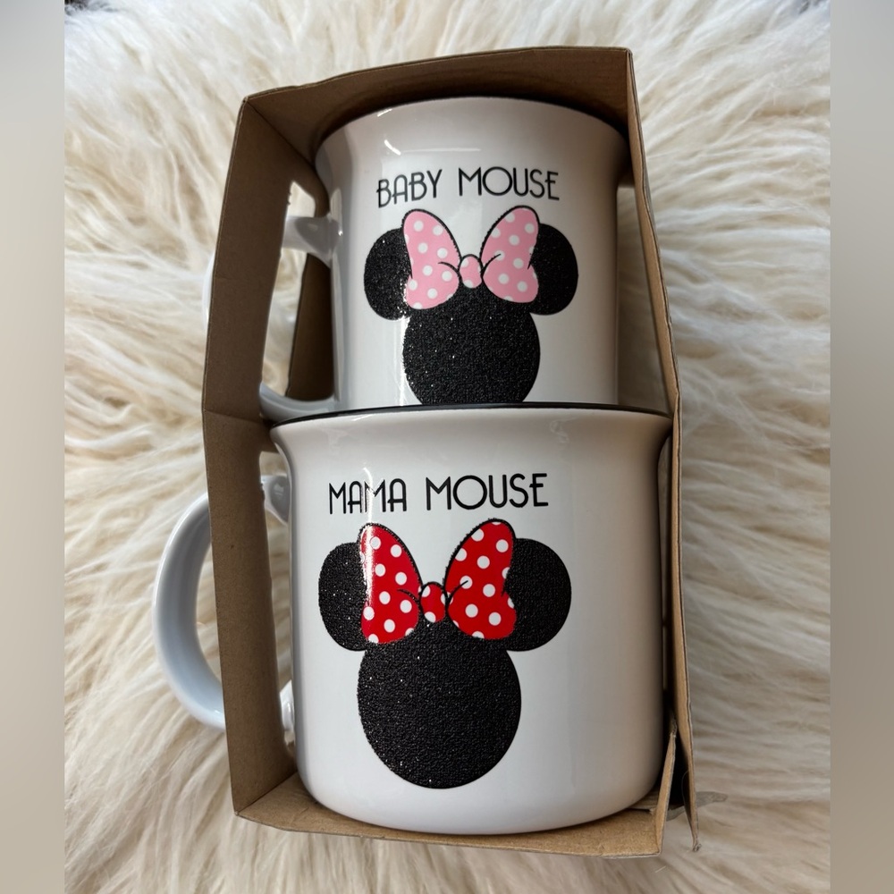 Disney Minnie Mouse Mama and Baby Mug Set with Pink and Red Bows
